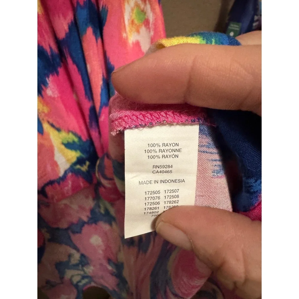 The Children's Place High Low Dress Girls XL 14 Pink Blue Ikat Excellent Ruffle - Picture 4 of 5